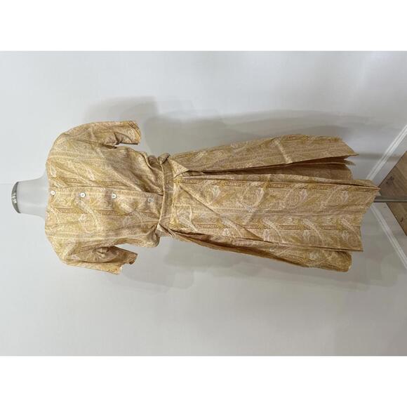 Vintage Yellow Paisley Button Front Dress with Pleated Skirt Set - Picture 3 of 13